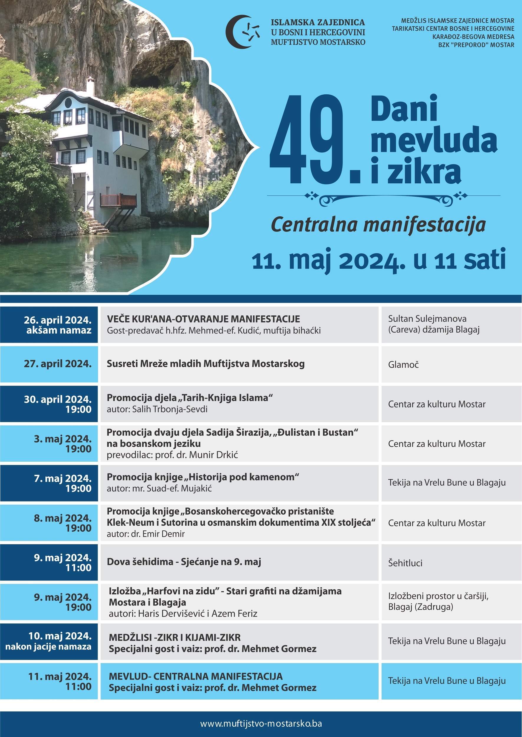 Dani mevluda i zikra 2024 plakat.jpg - Blagaj: U petak počinju programi manifestacije 
